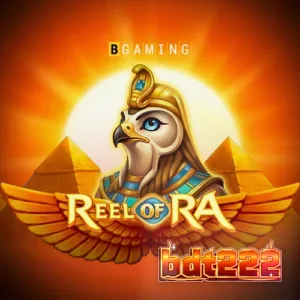Reel of Ra slot game interface featuring golden Egyptian symbols and coin collection mechanics.